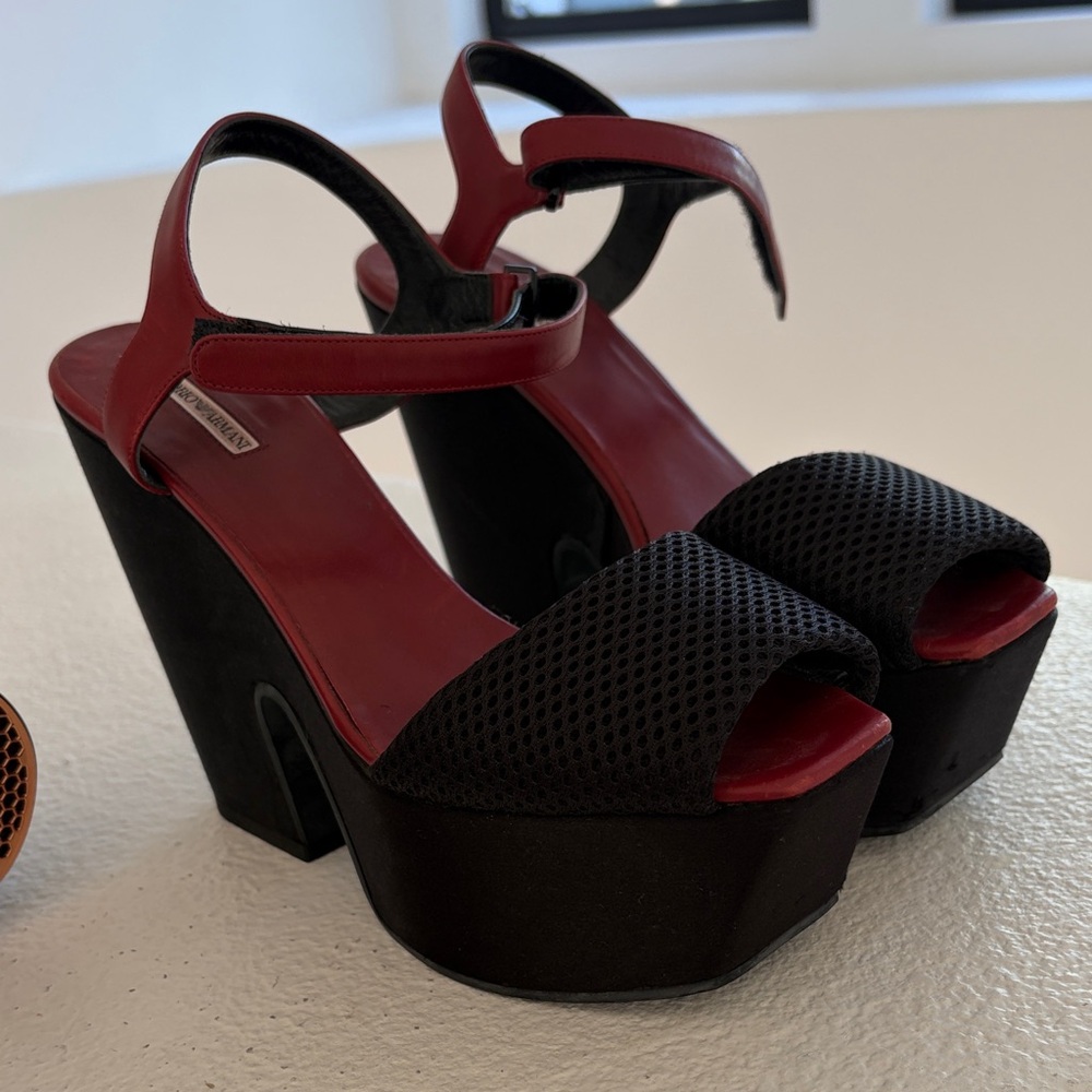 Emporio Armani Red and Black Platform Heels